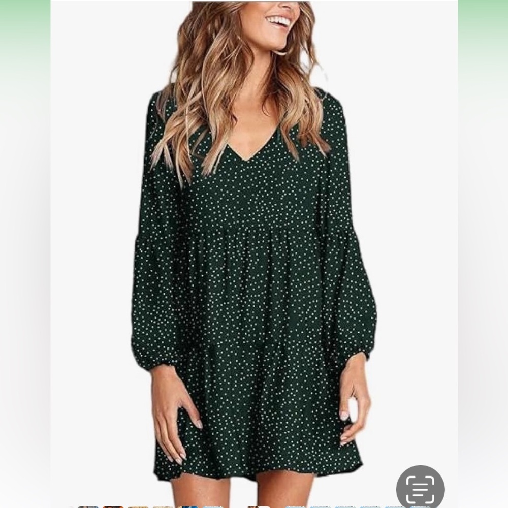 NWT Green/white polka Dot mini long, detailed sleeve Dress size S